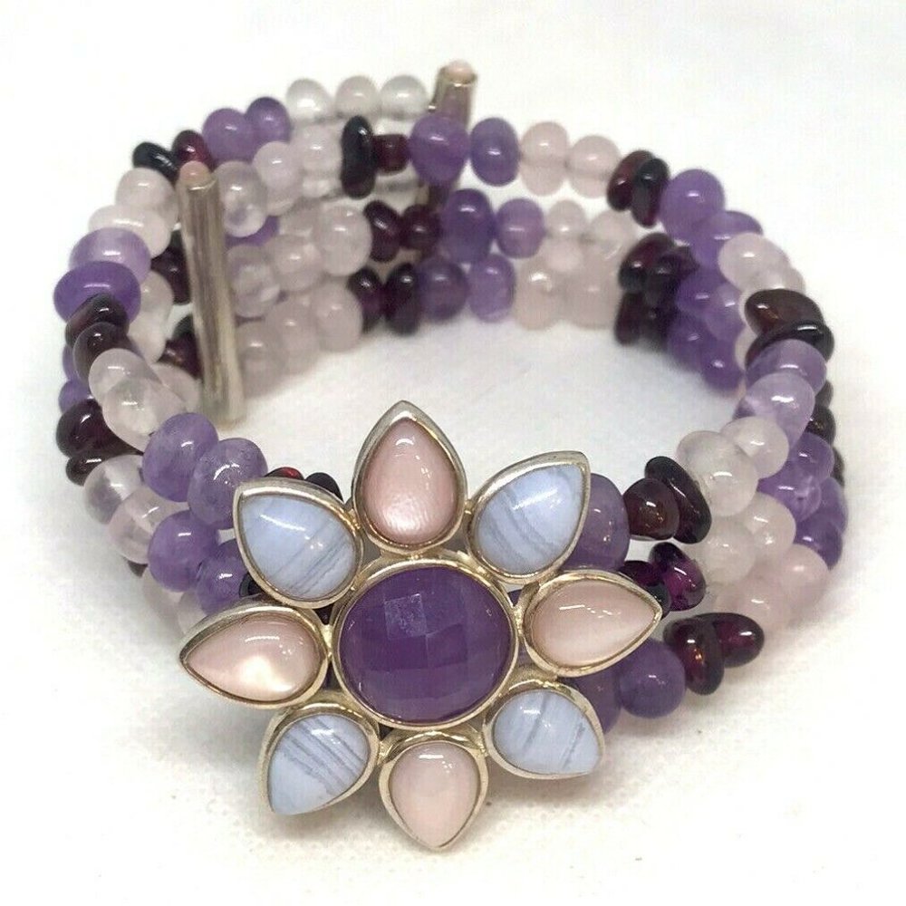 Southwest Wrap Bracelet Cuff Gemstones Star Pendant Sterling Silver